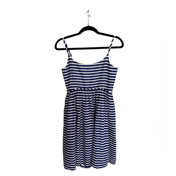 JCrew linen cotton blend blue/white striped gathered dress Size 4 - Picture 2 of 9